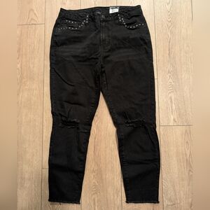 🆕 Massini PLUS 14 1X Black Studs Ripped Knees Skinny High Rise Jeans NEW NWT